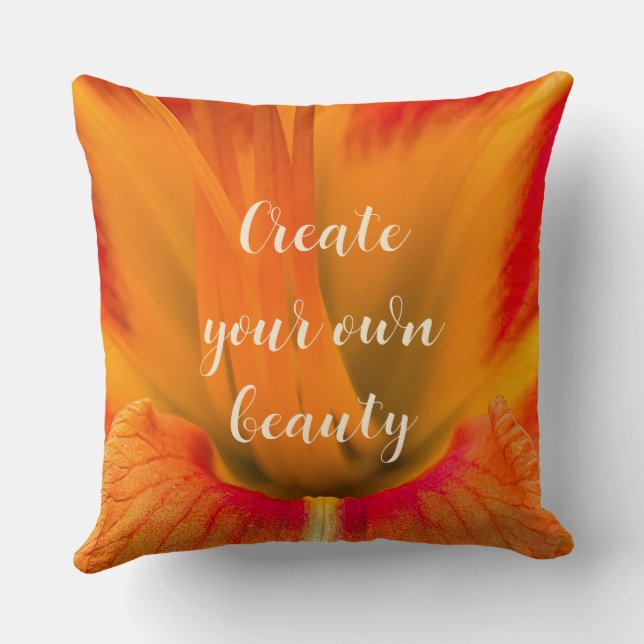 Vibrant orange daylily macro botanical decor cushion (Back)