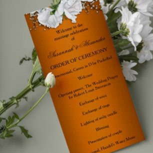 Vibrant Orange Elegant Roses Wedding Program