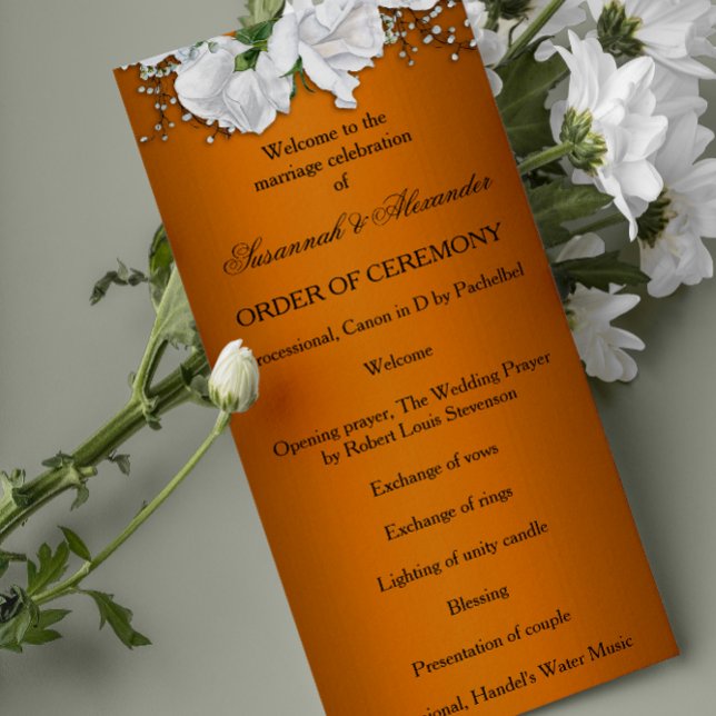 Vibrant Orange Elegant Roses Wedding Program (Creator Uploaded)