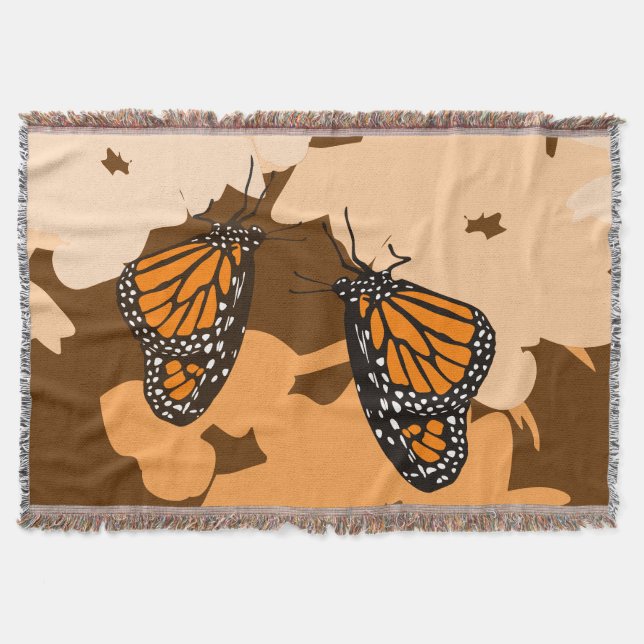 Vibrant Orange Feeding Monarch Butterfly Pattern Throw Blanket (Front)