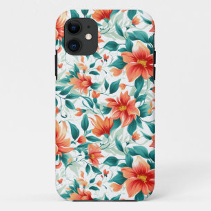 Vibrant Orange Floral Garden Pattern - Elegant Tea iPhone 11 Case