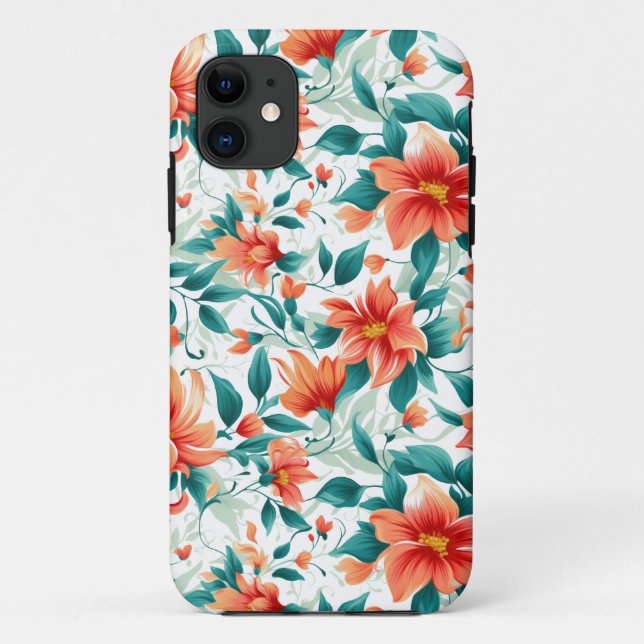 Vibrant Orange Floral Garden Pattern - Elegant Tea Case-Mate iPhone Case (Back)