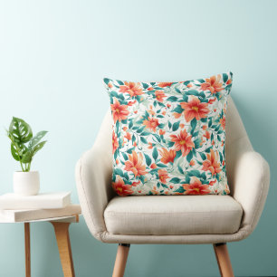 Vibrant Orange Floral Garden Pattern - Elegant Tea Cushion