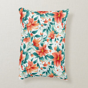 Vibrant Orange Floral Garden Pattern - Elegant Tea Decorative Cushion