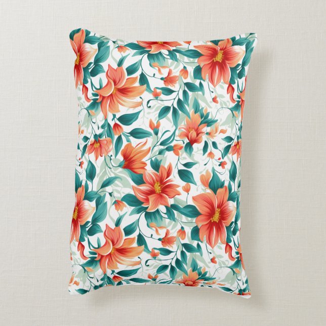 Vibrant Orange Floral Garden Pattern - Elegant Tea Decorative Cushion (Back(Vertical))