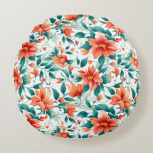 Vibrant Orange Floral Garden Pattern - Elegant Tea Round Cushion