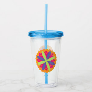 Vibrant Orange Floral Shapes Acrylic Tumbler