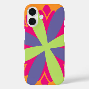 Vibrant Orange Floral Shapes iPhone 16 Case