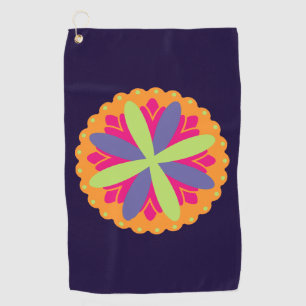 Vibrant Orange Floral Shapes Golf Towel