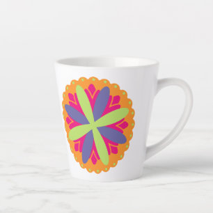 Vibrant Orange Floral Shapes Latte Mug