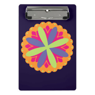 Vibrant Orange Floral Shapes Mini Clipboard