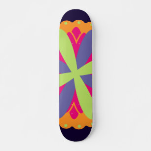 Vibrant Orange Floral Shapes Skateboard