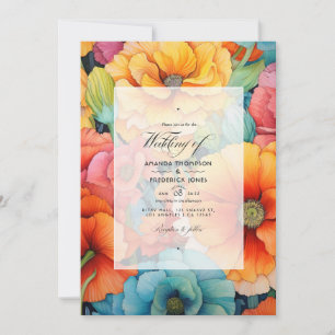 Vibrant Orange Floral Wedding Invitation