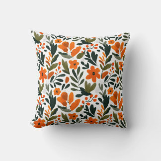 Vibrant Orange Flowers Spring Floral Pattern Chic Cushion