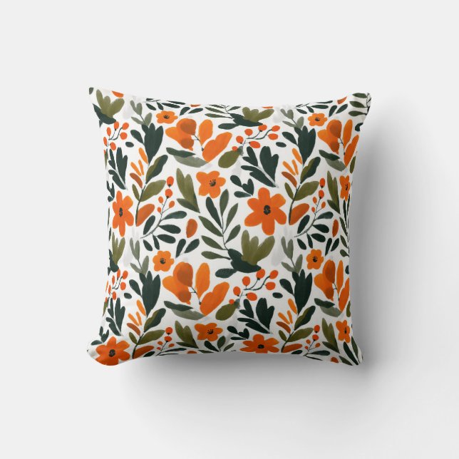 Vibrant Orange Flowers Spring Floral Pattern Chic Cushion (Front)