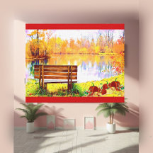 Vibrant Orange Garden Bench Fall Colour Autumn Lea