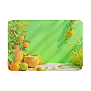 Vibrant Orange Green Still Life Design Bath Mat