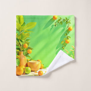 Vibrant Orange Green Still Life Design Bath Towel Set