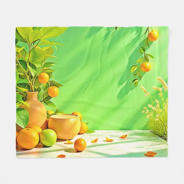 Vibrant Orange Green Still Life Design Fleece Blanket (Front (Horizontal))