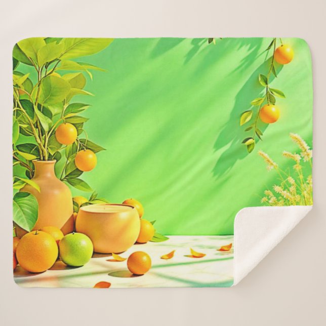 Vibrant Orange Green Still Life Design Sherpa Blanket (Front (Horizontal))