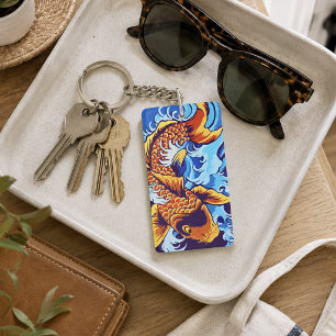Vibrant Orange Koi Fish Blue Modern Key Ring