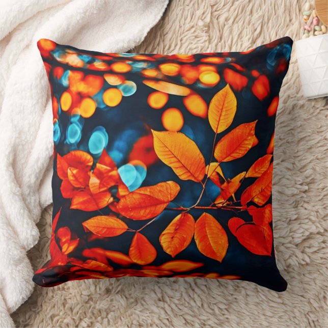 Vibrant Orange Leaves Art Cushion (Blanket)
