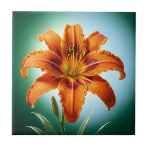 Vibrant Orange Lily Flower Bloom Ceramic Tile