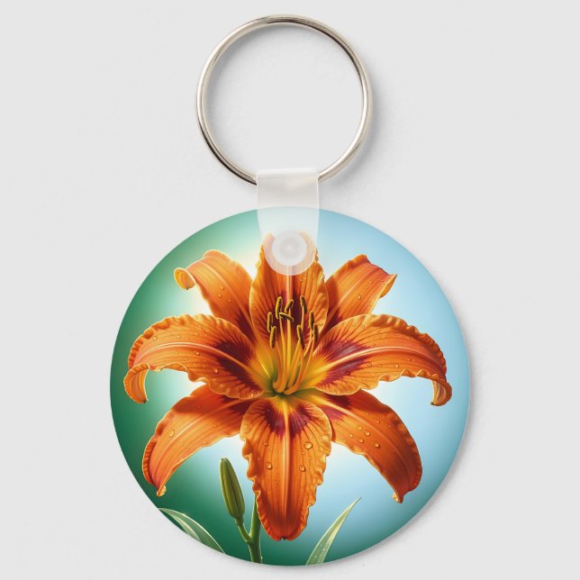 Vibrant Orange Lily Flower Bloom Key Ring (Front)