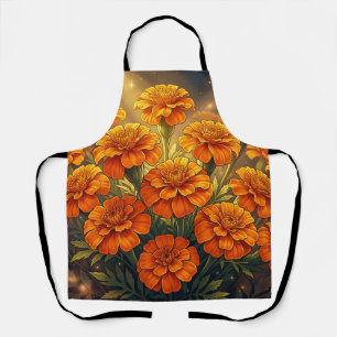 Vibrant Orange Marigold Floral Galaxy Starry Night Apron