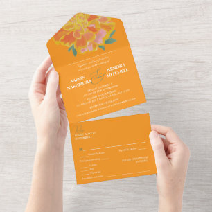 Vibrant Orange Marigold Summer Wedding All In One Invitation