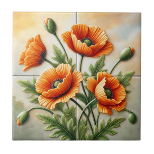 Vibrant Orange Poppy  Ceramic Tile
