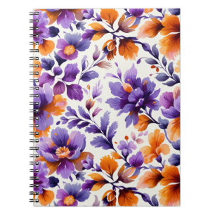 Vibrant Orange & Purple Floral Watercolor Spiral Notebook