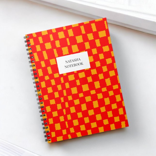 Vibrant Orange Red Chequerboard Pattern Stationery Notebook (Creator Uploaded)
