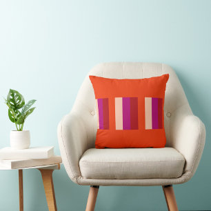 vibrant orange red throw pillow with stripes