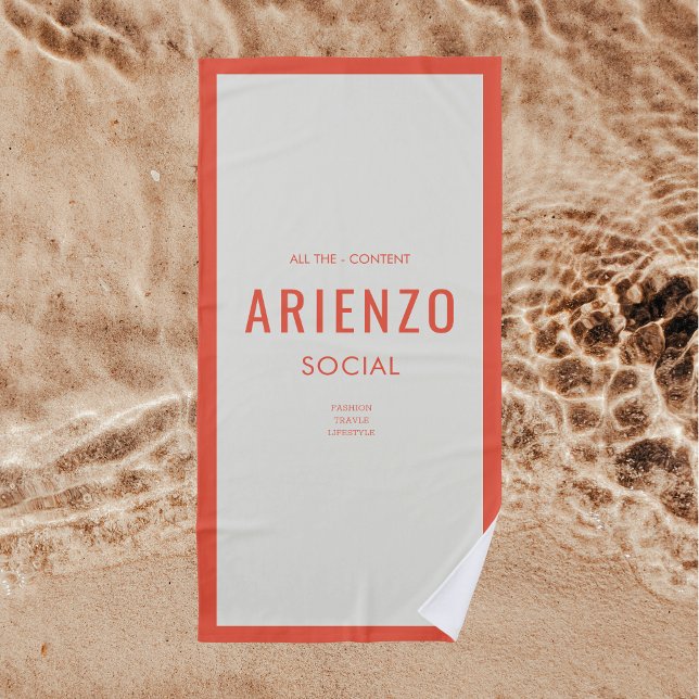 Vibrant Orange Retro Social Media Influencer Promo Beach Towel (Creator Uploaded)