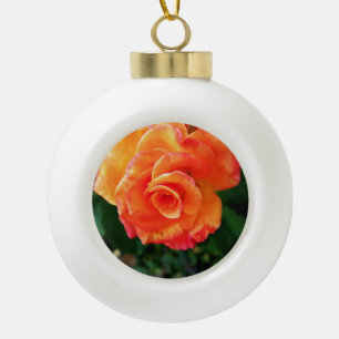 Vibrant Orange Rose Photograph Ceramic Ball Christmas Ornament