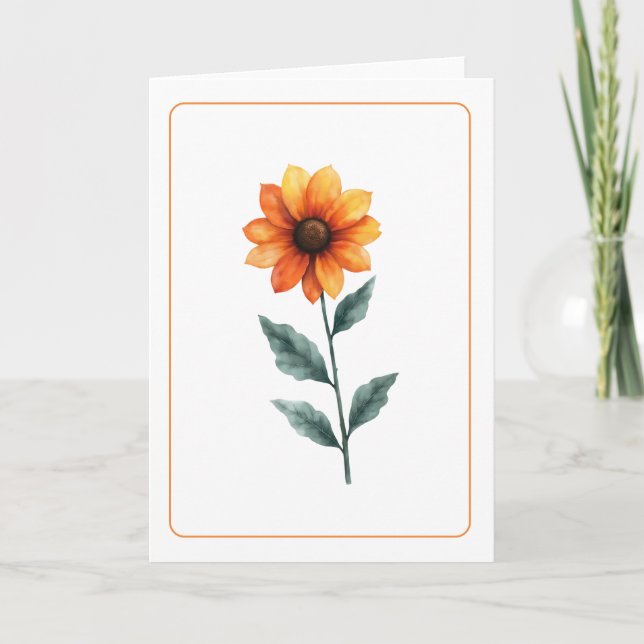Vibrant Orange Sunflower Blank Folded Greeting  Card (Front)