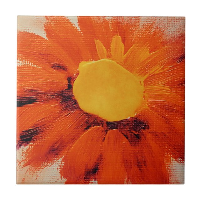 Vibrant Orange Sunflower Ceramic Tile (Front)