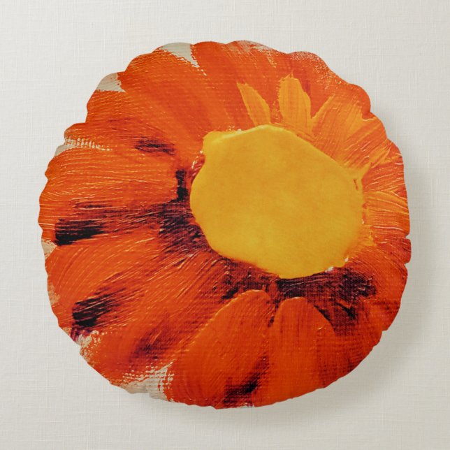 Vibrant Orange Sunflower Round Cushion (Front)