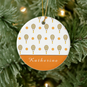 Vibrant Orange Tennis Fun Personalised Player Cute Ceramic Ornament