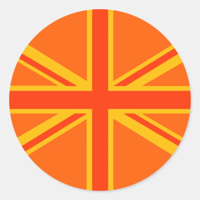 Vibrant Orange Union Jack British Flag Swag Classic Round Sticker (Front)