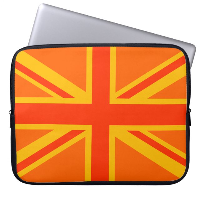Vibrant Orange Union Jack British Flag Swag Laptop Sleeve (Front)
