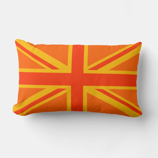 Vibrant Orange Union Jack British Flag Swag Lumbar Cushion (Front)
