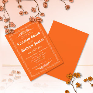 Vibrant orange vintage elements and border wedding invitation