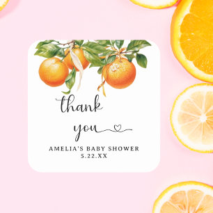 Vibrant Orange Watercolor Elegant Thank You Square Sticker