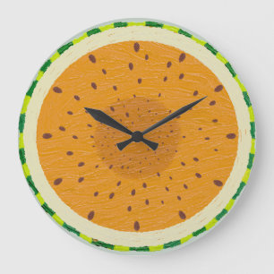 Vibrant Orange Watermelon Slice Painted Fruit Mode Large Clock