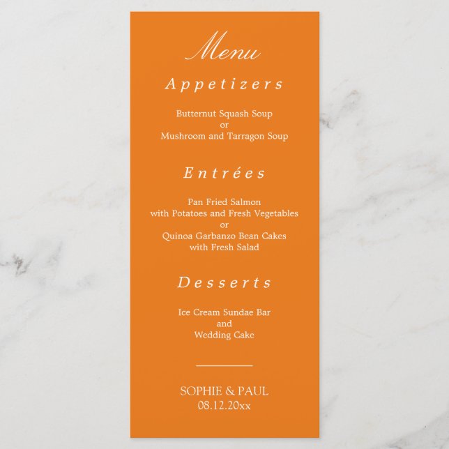 Vibrant Orange Wedding Menu (Front)