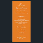 Vibrant Orange Wedding Menu<br><div class="desc">Vibrant Orange Wedding Menu, please personalise as required using the online personalisation template before ordering. Once you have entered your wording into the personalisation template, should you find that you need to adjust the positioning of the text then please use the "customise further" option to "Edit using the Design Tool"...</div>