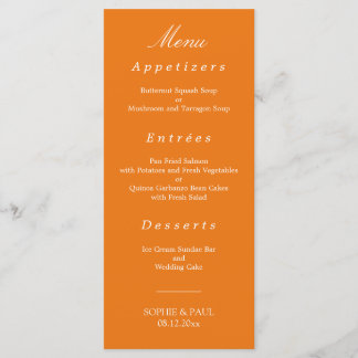 Vibrant Orange Wedding Menu