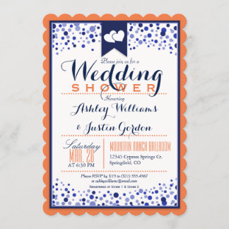 Vibrant Orange, White, & Navy Blue Wedding Shower Invitation